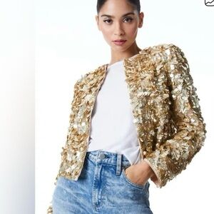 Alice + Olivia Light Gold Kidman Sequin Jacket. M